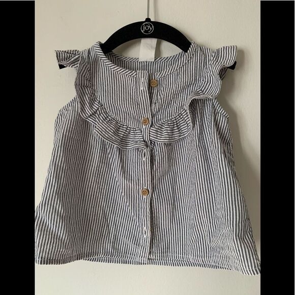 H&M dark blue/white striped cotton 2-pc set, ruched top/elastic bottom, 12 mon - Picture 2 of 8